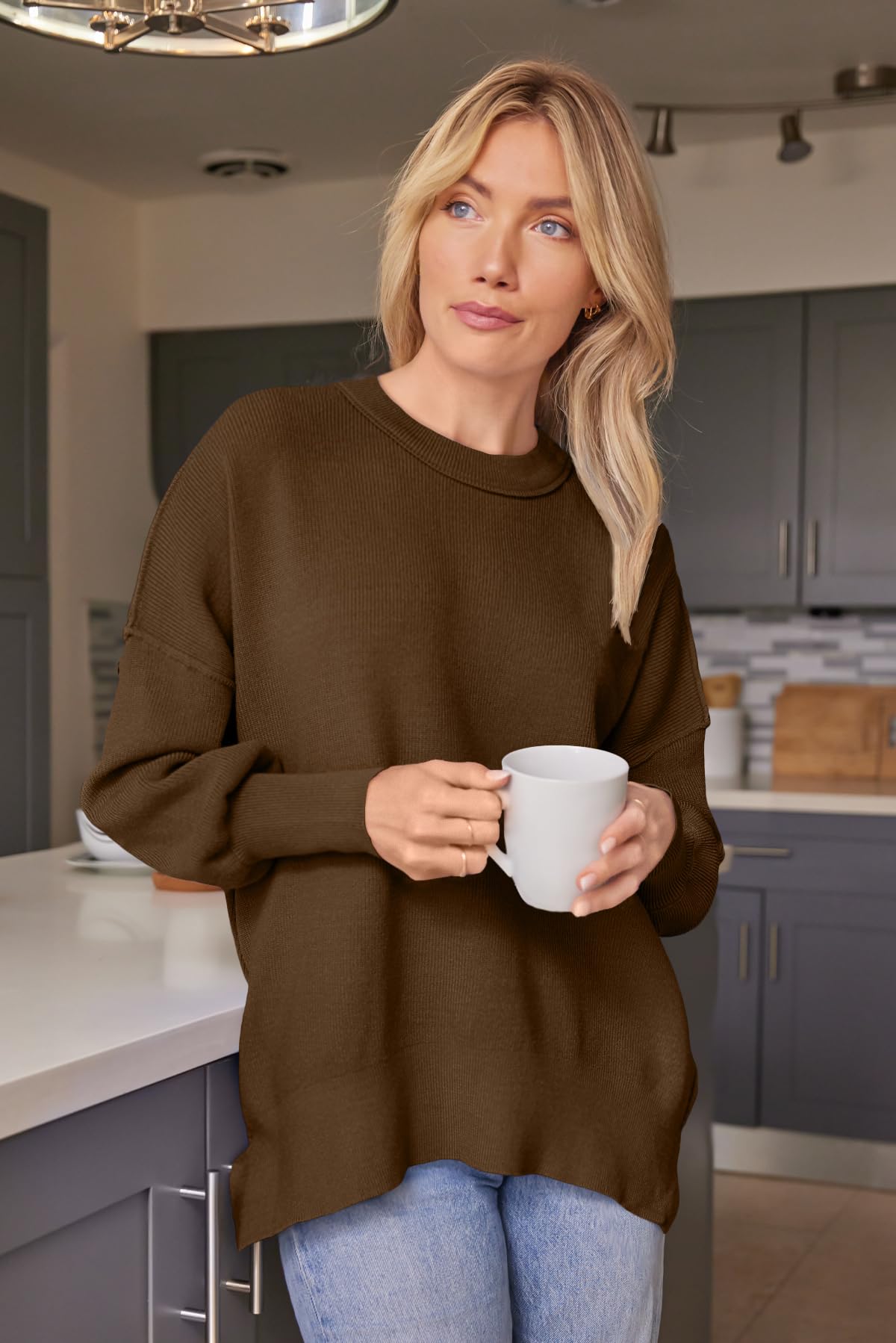 EFAN Women's Oversized Sweaters 2025 Fall Crewneck Batwing Sleeve Pullover Sweaters