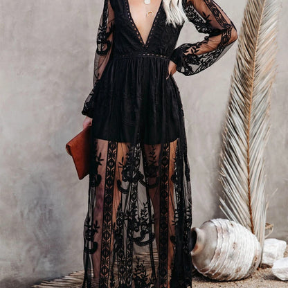 Womens Deep V Neck Short Sleeve Floral Lace Dress Long Bridesmaid Maxi Dresses