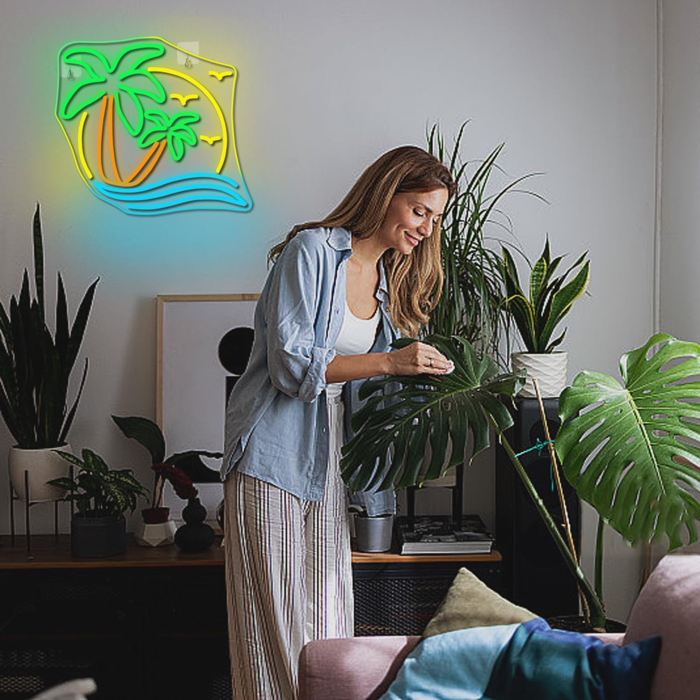 NOSUN Tropic Palm Tree Neon Signs for Wall Decor Hawaiian LED Neon Lights Coconut Tree Tropic Neon Signs for Bedroom Bar Party Men Cave Game Room Sea Neon Light Sign Tropic Wall Art Decor