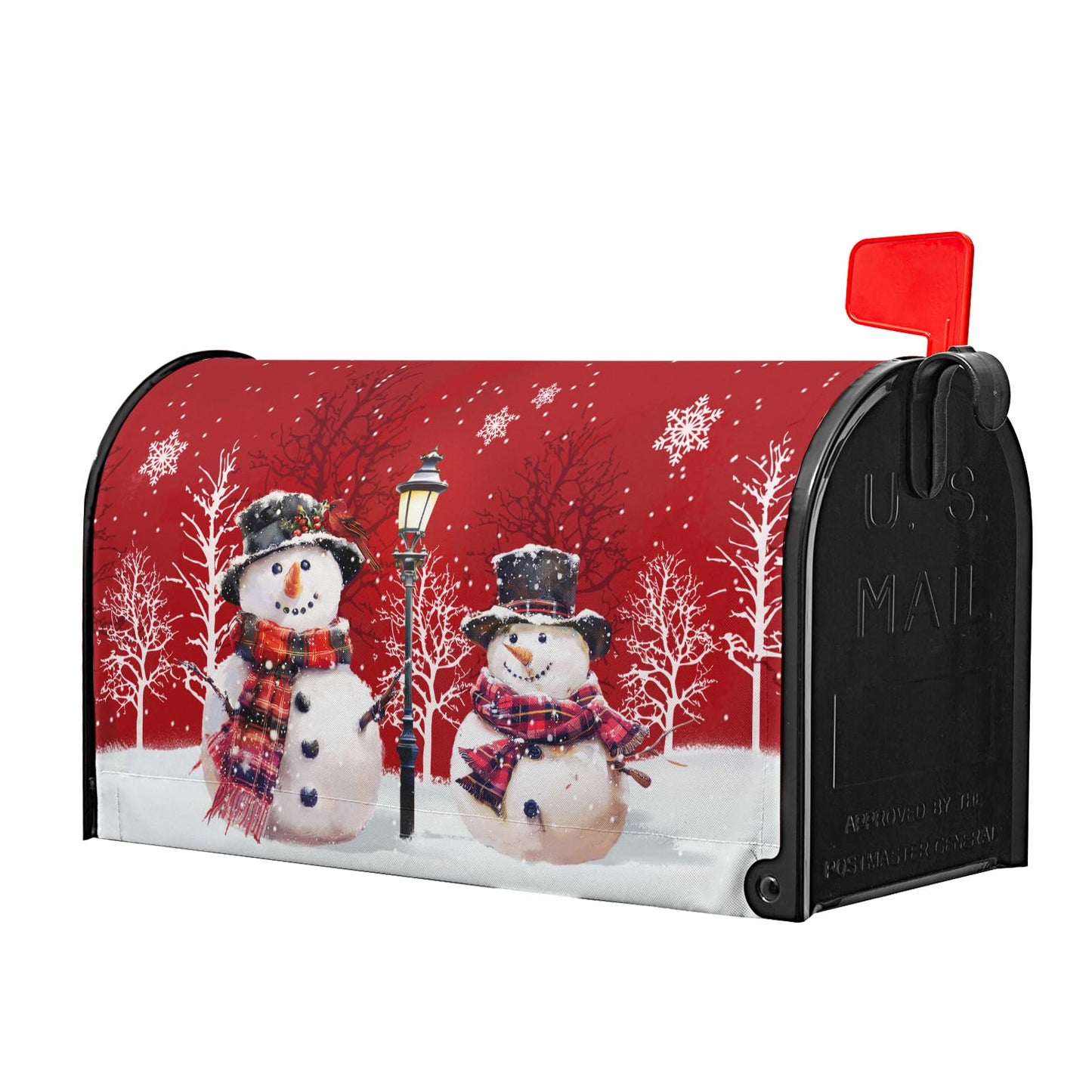 Kawani Merry Christmas Red Snowman Mailbox Covers Magnetic Red Winter Outdoor Mailbox Cover Standard Size 18 X 21 Inch Snowflakes Holiday Mailbox Wrap Post Letter Box Cover Decor for Home Garden Yard