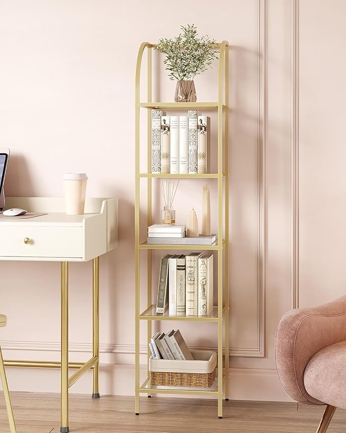 Hzuaneri Bookcase Bookshelf, Tempered Glass Arched Bookshelf