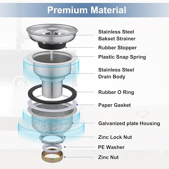 ZM Kitchen Sink Stainless Steel Deep Locking Basket Strainer