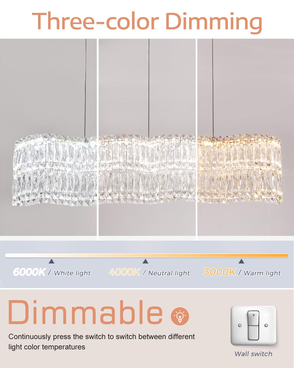 Dfxinyuan Modern Rectangle Crystal Chandeliers for Dining Room 31.4″ Linear Glass Chandelier Pendant Light Fixture for Kitchen Island Living Room, L31.4″×W13.7″×H8.6″