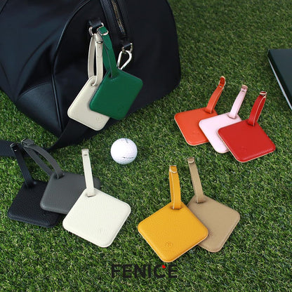 FENICE Vegan PU Leather Classic Name Tag with Belt Buckle Strap Closure for Suitcase Luggage Tavel Bag (White)