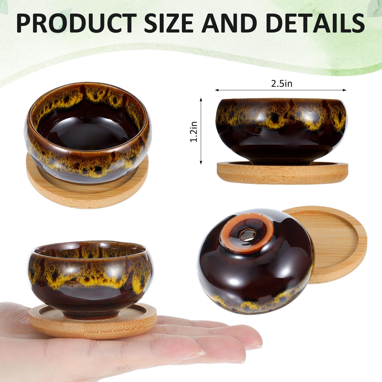 mekueeex 12 Pcs Ceramic Succulent Garden Pots Succulent Small Plant Cactus Planter Ceramic Pot with Drainage Hole and Bamboo Tray Matte Round Container (2.5 Inch)