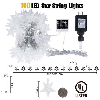 Star String Lights Plug in - 33 ft 100 LED Star Fairy String Lights with Remote and Timer, Waterproof for Bedroom Porch Wedding Party Patio Garden Tent Indoor Outdoor Décor, Warm White