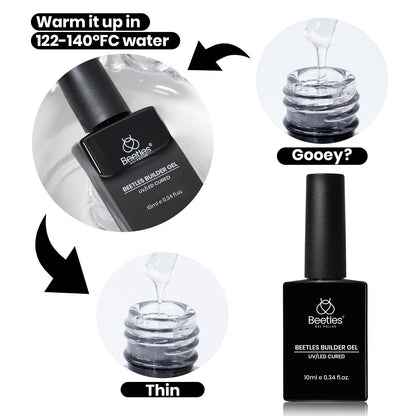 Beetles Builder Gel Set,3 Pcs 8 in 1 Nail Strengthening Apex Building Extension for Beginner DIY Salon at Home,Clear Builder Nail for Nails with Base and Top Coat Gel,UV & LED Lamp Needed
