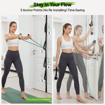 Slim Panda 11-Piece Door Anchor Strap for Resistance Bands - Complete Resistance Band Door Anchor System with 5 Stackable Bands - Home Gym for Full Body Strength Training - Fits up to 8FT