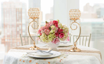 2 ps K9 Crystal tealight Candle Holder/Candlestick/Candelabra for Table Centerpieces,Wedding/Party/Event Decor,Home Decor,Gift for Mon/Friends (Golden)