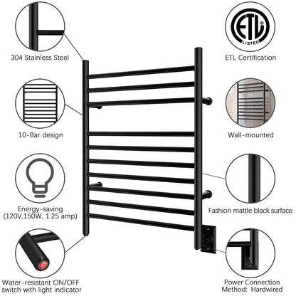 HEATGENE Towel Warmer Wall-Mounted Hardwired Heated Towel Rack Hot Towel Bar Brushed