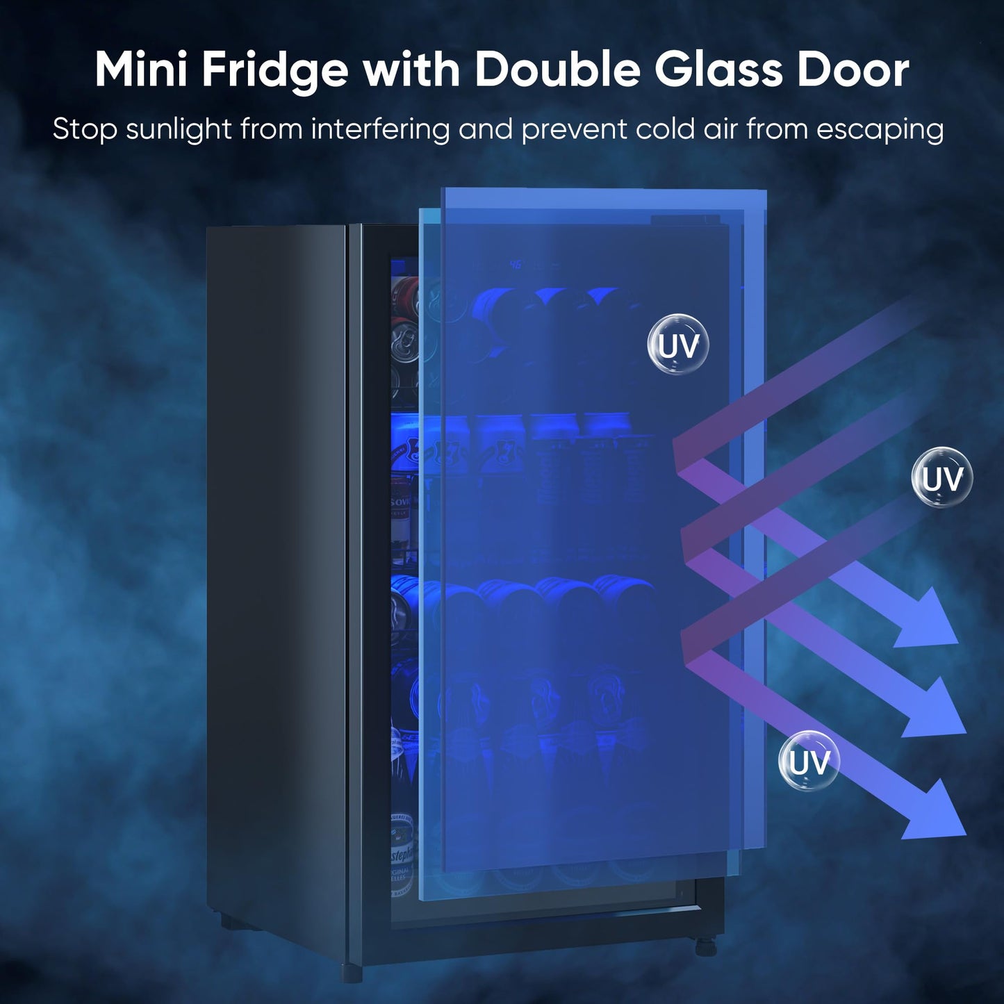 Tehanld Beverage Fridge, 130 Can Mini Fridge With Glass Door, Beverage Cooler Refrigerator, Wine Drink Beer Cooler, Adjustable Shelves & Digital Temperature Display
