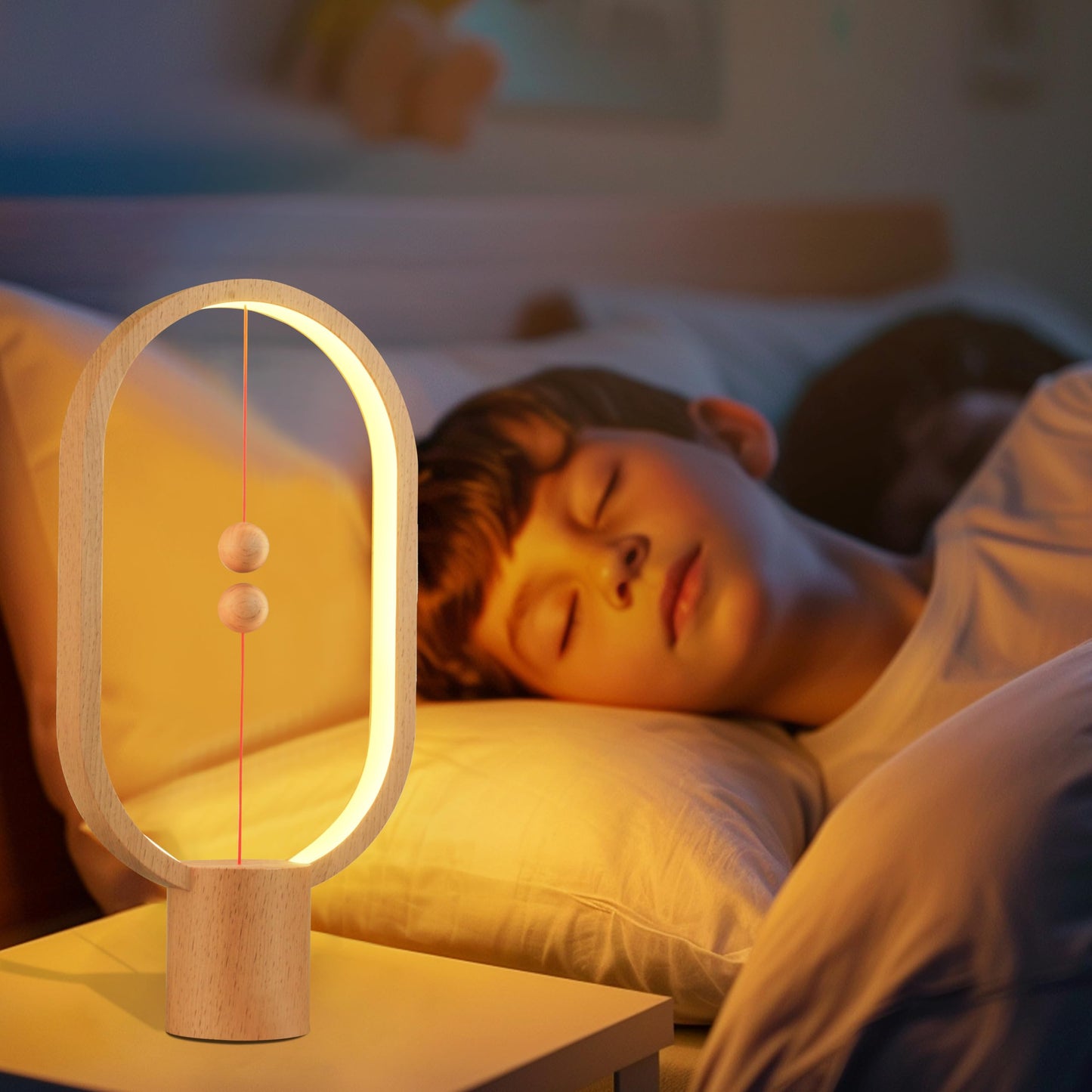 Leisure Stay Heng Balance Table Lamp, LED Magnetic Lamp，Creative Design,Bedside Light with Touch Dimmer, Eye-Care Table Light for Bedroom(Wood)