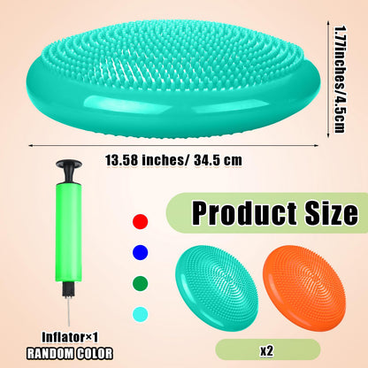 Silipull 2 Pcs Wiggle Seat Inflated Wobble Cushion Flexible Balance Disc with Air Pump for Core Stability Strengthening Improving Posture Physical Exercise(Aqua and Orange)