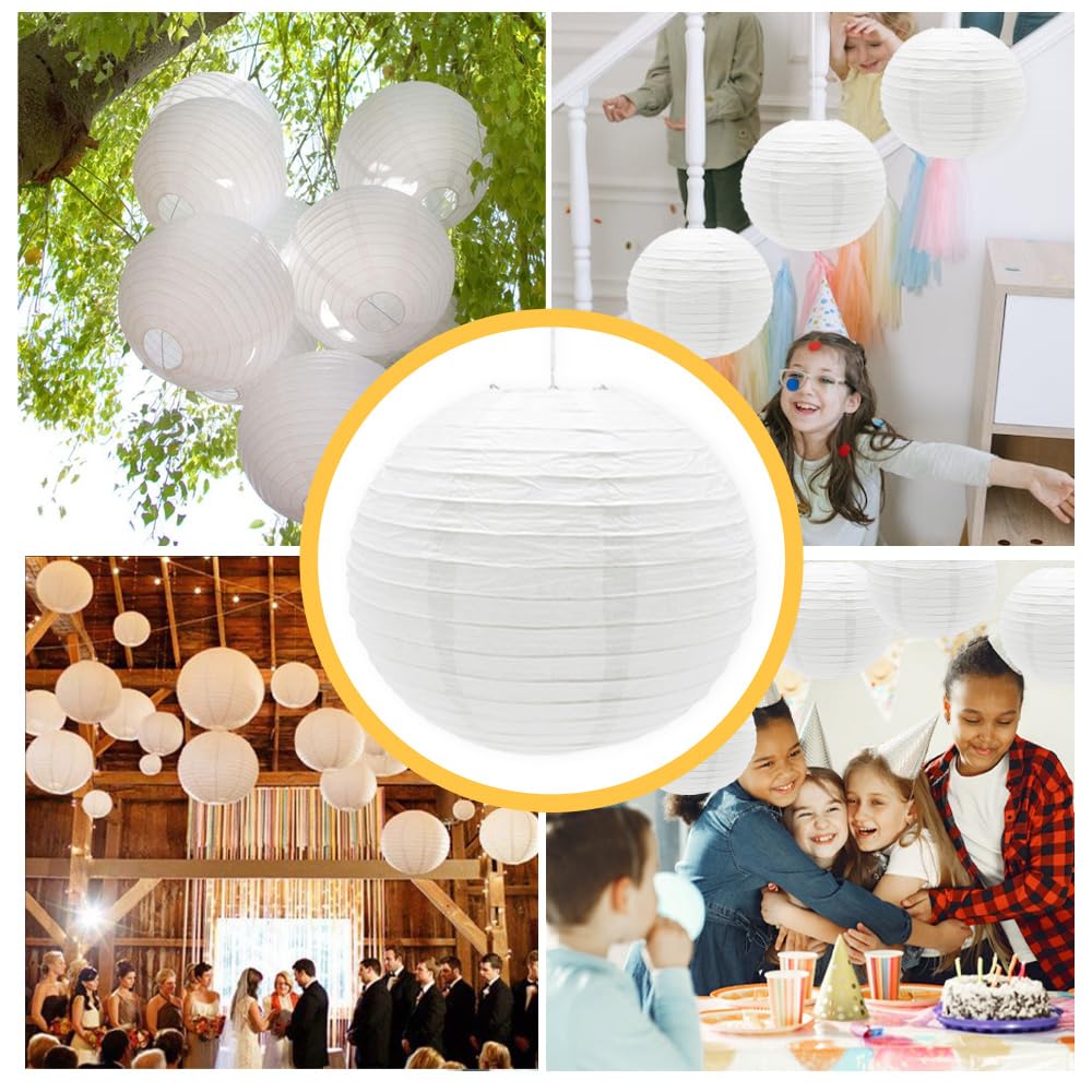 Ruidee 6Pcs Paper Lanterns Decorative Round Hanging Paper Lanterns for Birthday, Wedding, Christmas Xmas, Bridal, Home Decor, Party Decoration（12in/White）