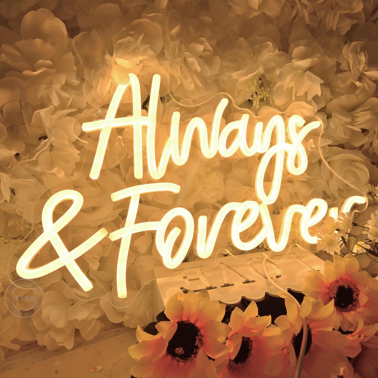 Planzo Always & Forever Led Neon Sign Light Wedding Birthday Party Backdrop Wall Decor Hanging Sign Bedroom Propose Anniversary Christmas Gifts 15.7”L X 9.4” USB Warm