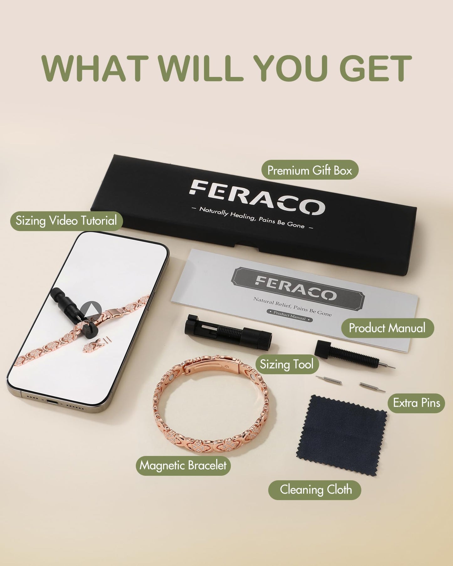 Feraco Pure Copper Bracelets for Women, Ultra Strength Magnetic Bracelet for Women with 3800 Gauss Magnet & Sparkling Cubic Zirconia, Copper Jewelry Gift, Infinite Clover (Rose Gold)