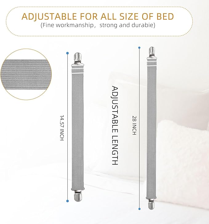 4Pcs Adjustable Bed Sheet Straps Clips, Elastic Mattress Sheet Fasteners Holder