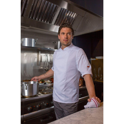 Portwest C738 Men's Mesh Air Pro Chef Jacket Short Sleeve Breathable Durable Slim Fit Texpel Finish Workwear Apron with Sleeve Pocket Machine Washable, White, XL