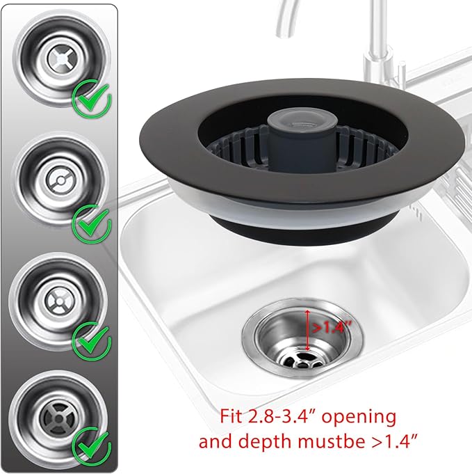 3 in 1 Kitchen Sink Stopper, Pop Up Kitchen Sink Drain Strainer,