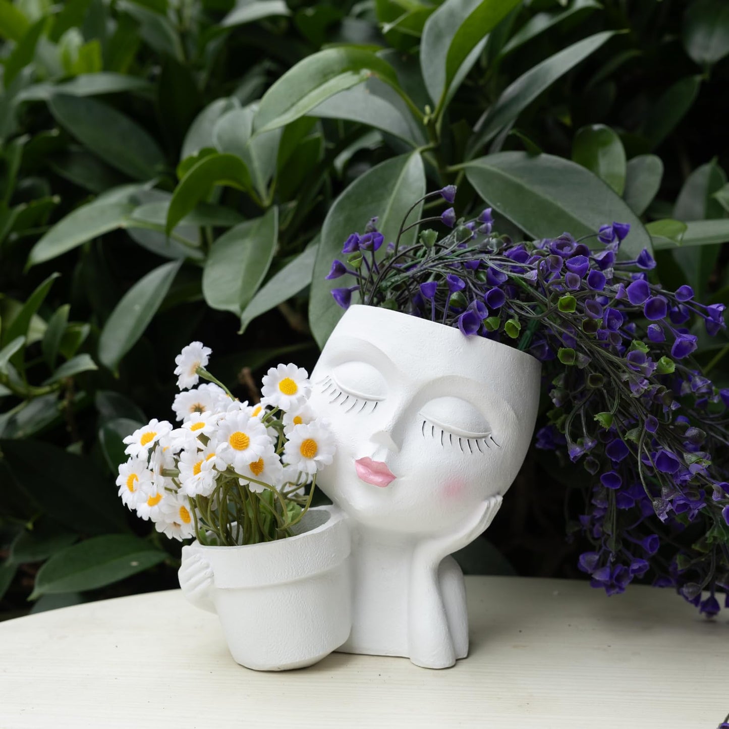 Lady Face Planter Pots Head - Double Cute Planters for Indoor Plants, Flower & Succulent with Drainage Holes, Novelty Head Plant Pot for Home Garden Succulents Cactus White
