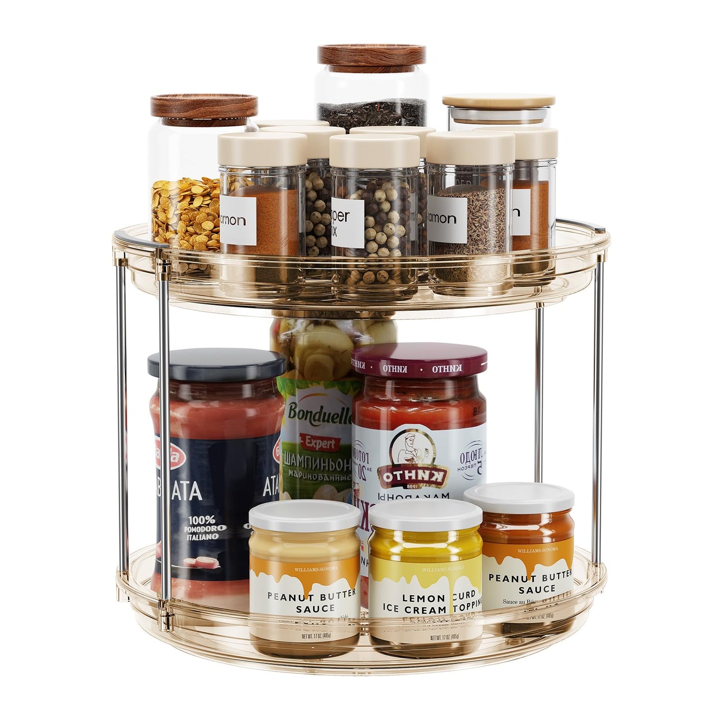 LAMU 2 Tier Lazy Susan Turntable Organizer 9.25'' Rotating Spice Rack Organization for Cabinet, Kitchen, Pantry, Countertop, Bathroom, Vanity, Medicine Cabinet Organizer, Clear