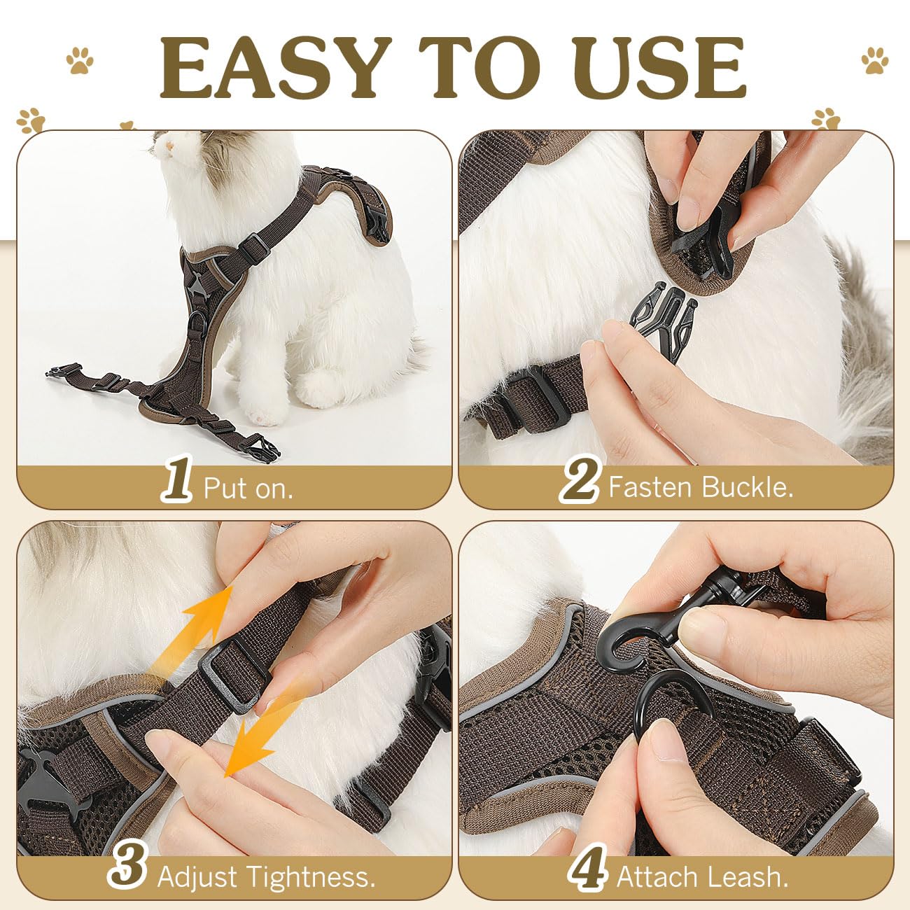 VavoPaw Cat Harness and Leash Set for Walking, Adjustable Kitten Vest Harness with Reflective Strip Breathable Mesh, Escape Proof Soft Pet Safety Vest for Cats, Kittens, Puppies, S Coffee