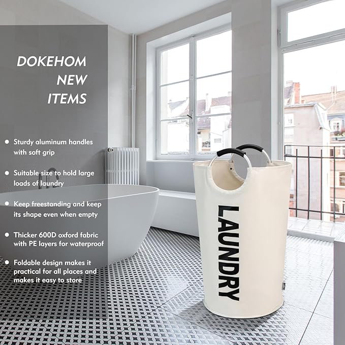DOKEHOM 125L X-Large Laundry Basket, Collapsible Laundry Bag, Freestanding Tall