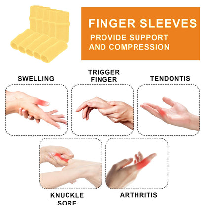 HaiFafafaing 10 Pcs Finger Sleeves, Breathable Finger Brace, Compression Support for Arthritis, Thumb Splint for Relief Support Protector and Reliving Pain