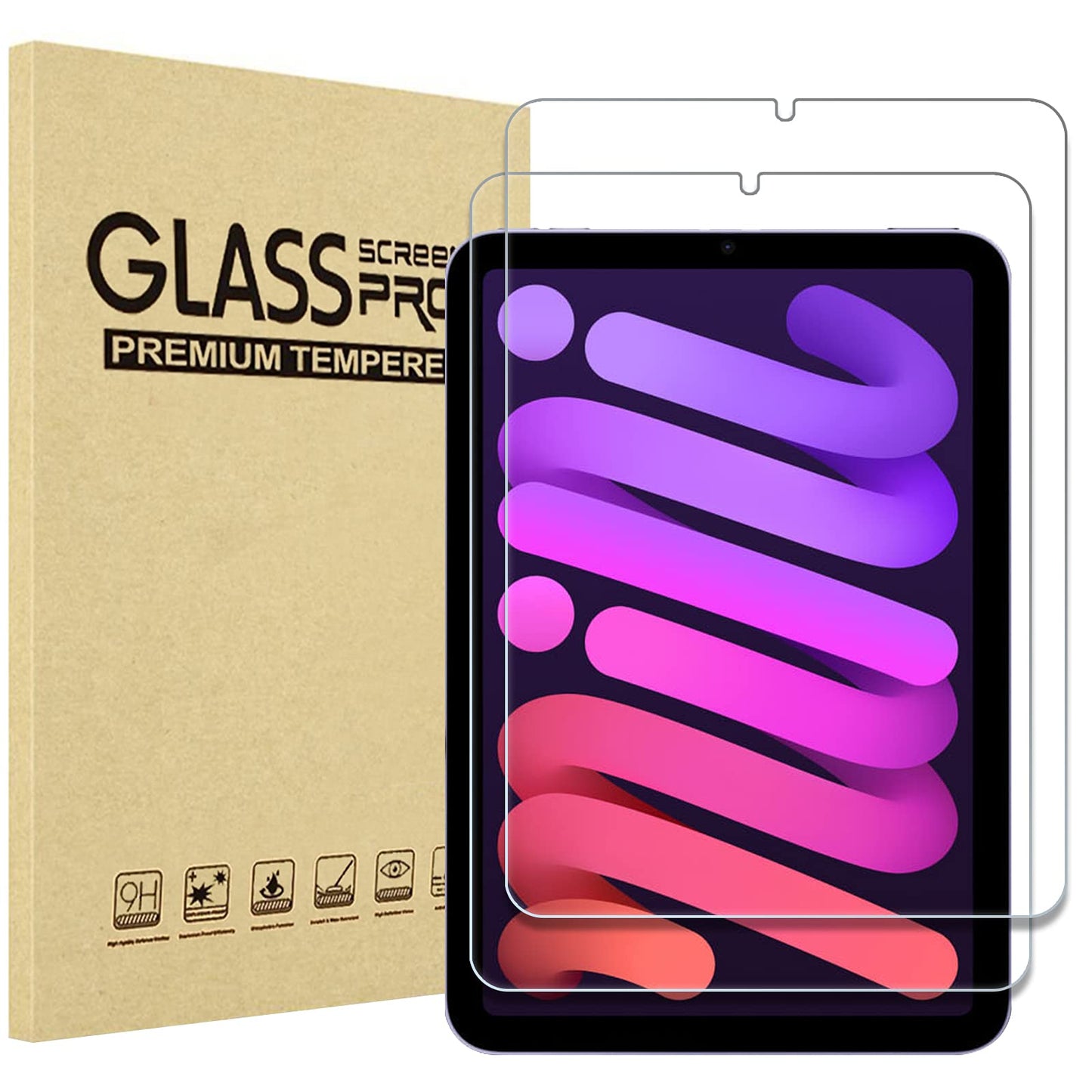 ProCase 2 Pack Screen Protector for iPad 9th 8th 7th Generation 10.2 Inch (2021/2020/2019), Tempered Glass Film for A2602 A2603 A2270 A2197 -Clear