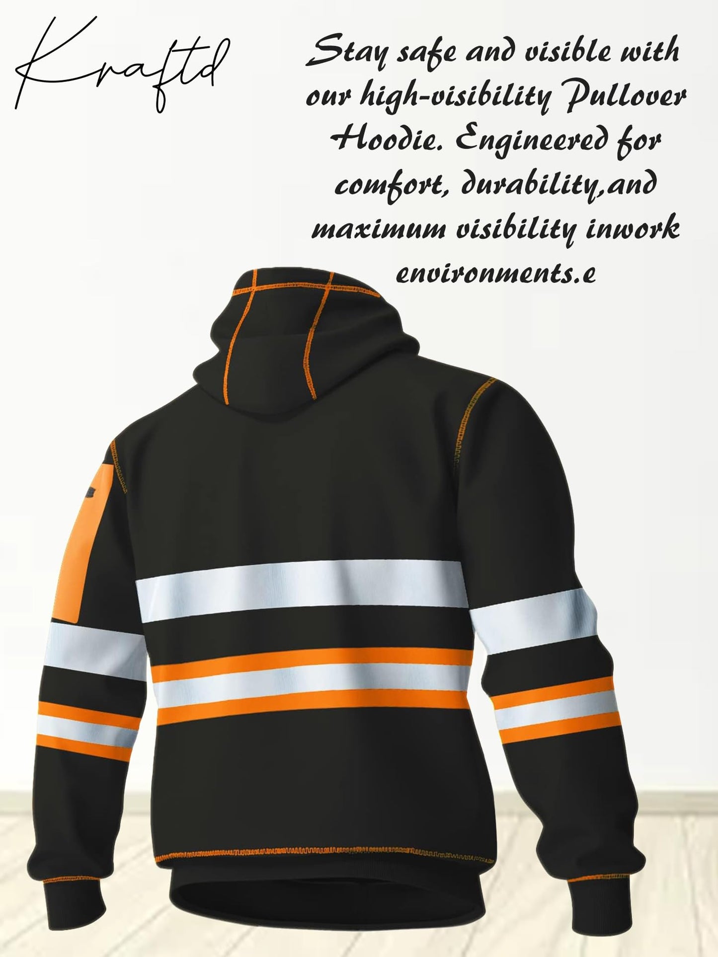kraftd Mens Hi Vis Hoodie High Viz Hooded Sweatshirt Workwear Hoody With Reflective Tape