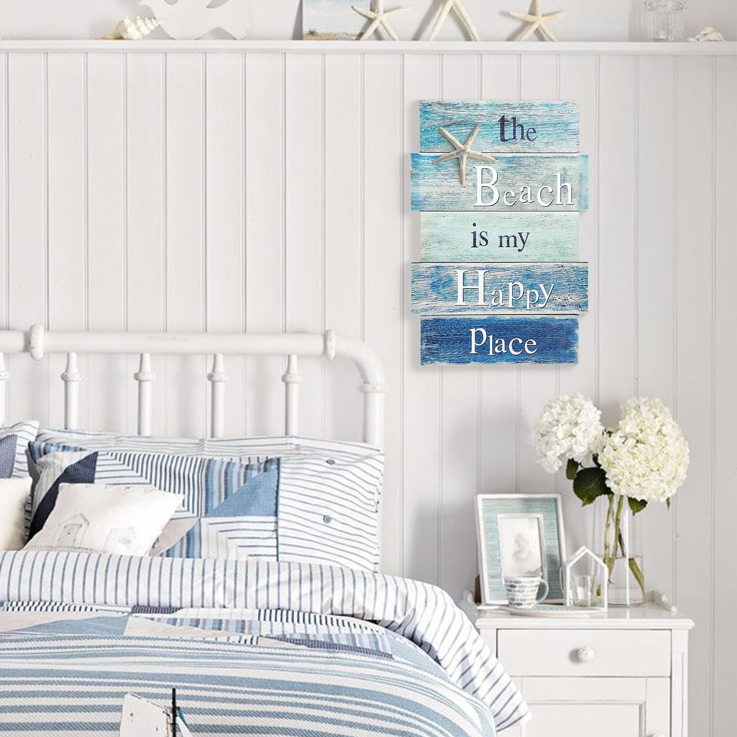 MODE HOME Coastal Wall Decor for Home, Beach Wall Art Wooden Hanging Sign with Starfish Element, Perfect Beach Themed Room Decor and Ocean Decor for Bathroom Bedroom Coastal Living Spaces 11.5" x 17"