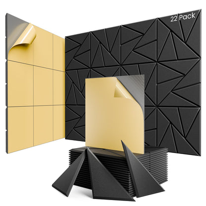 22 Pack Acoustic Panels with Self-Adhesive, 12"X 12"X 0.4"Sound Proof Foam Panels, Sound Panels High Density, Soundproof Wall Panels for Home Studio Office-Black