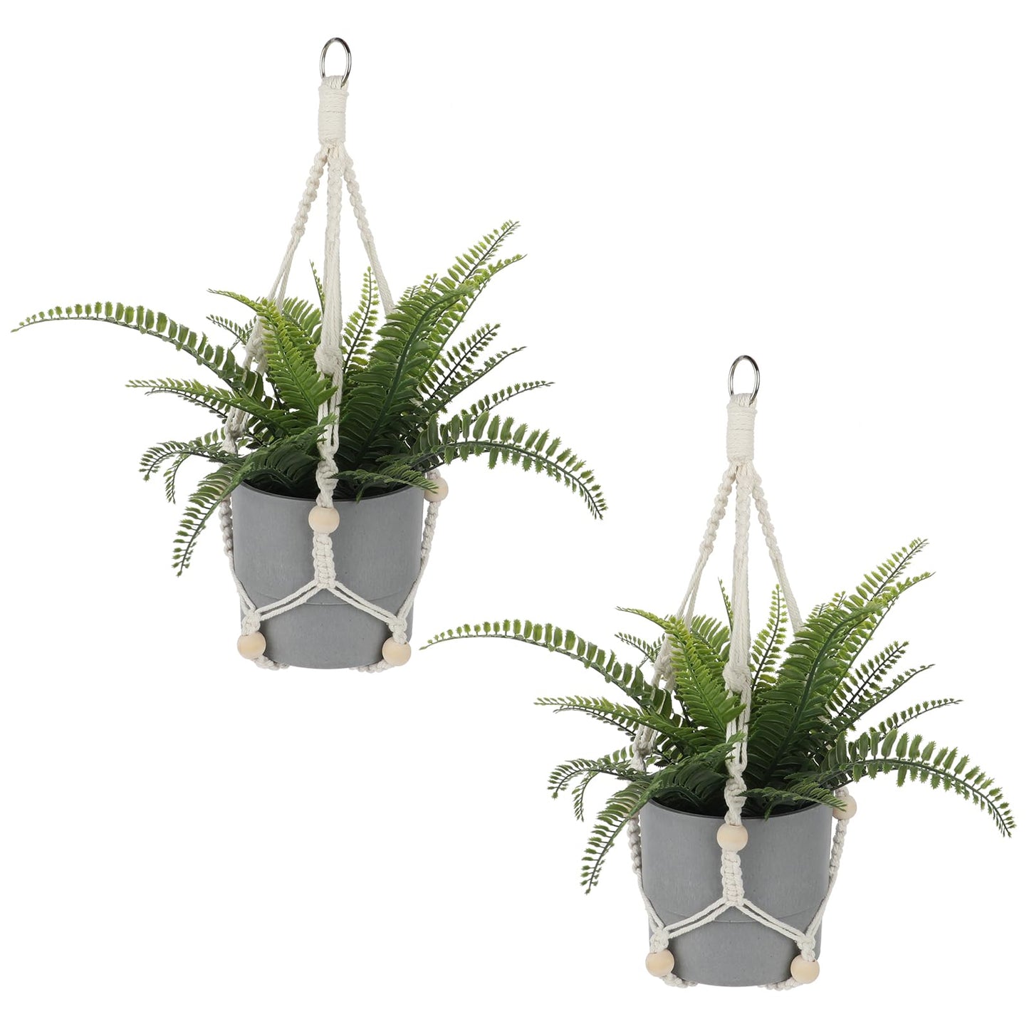 Macrame Plant Hanger Indoor, 2 Pack Boho Decor Hanging Plant Holder Hanging Planters for Indoor Plants Window Plant Hanger Flower Pot Hanging Basket with Wood Beads and Metal Hook Rings Ivory 20 Inch