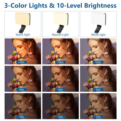 ALTSON 60 LED Portable Selfie Light Video Conference Lighting with Clip and Camera Tripod Adapter, Rechargeable 2200mAh CRI 97+, 3 Lighting Modes for Mobile Phones iPhone Camera Laptop Photo Make-up