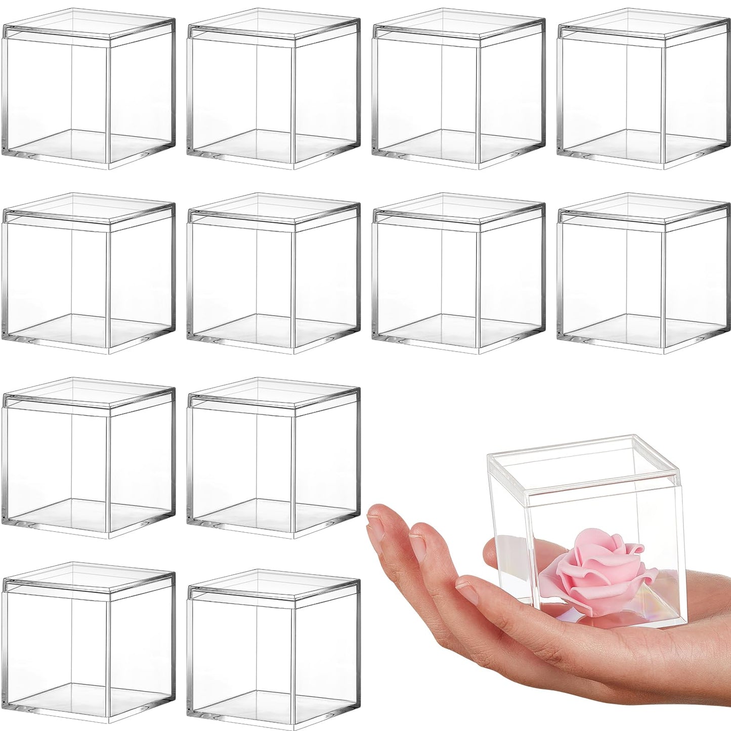Juexica 12 Pcs Clear Acrylic Box with Lid Plastic Small Acrylic Boxes Decorative Storage Box Jewelry Display Mini Clear Container for Home Candy Pill Tiny Jewelry(Square,1.8 x 1.8 x 1.8)