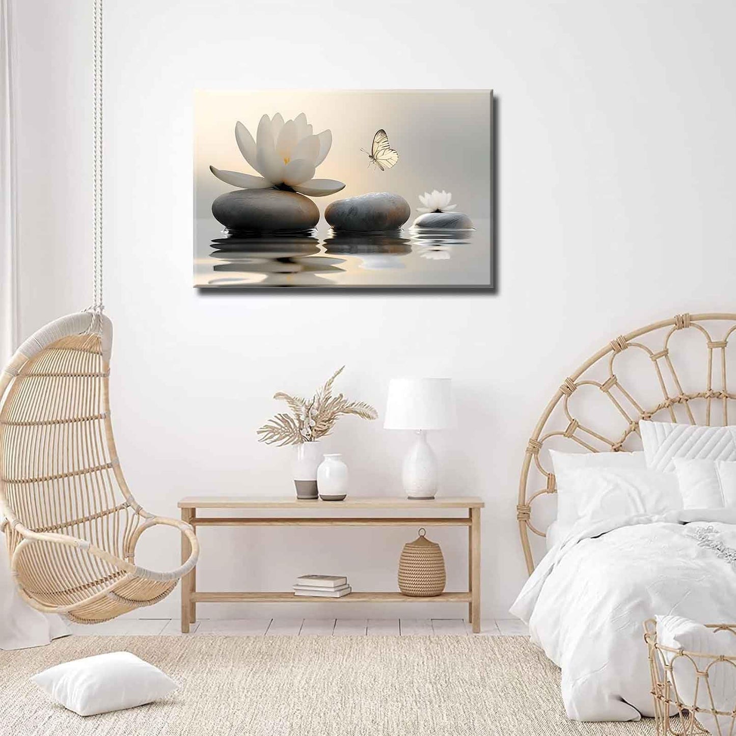 Zen White Lotus Canvas Wall Art Bathroom Decor Painting Pictures Living Room Meditation Spa Posters Prints for Modern Spiritual Yoga Bedroom Decoration Ready to Hang