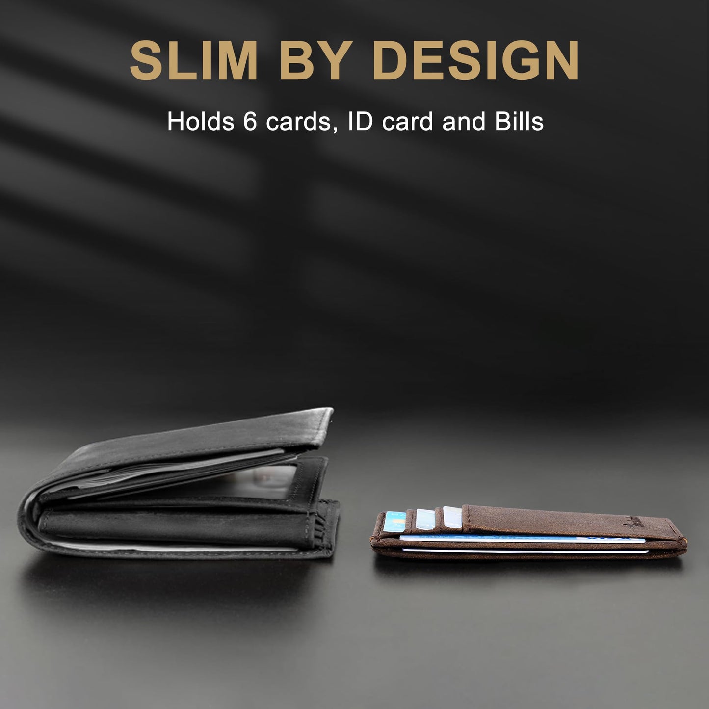 Travelambo Slim Wallet Front Pocket Minimalist Leather RFID Blocking Medium Size