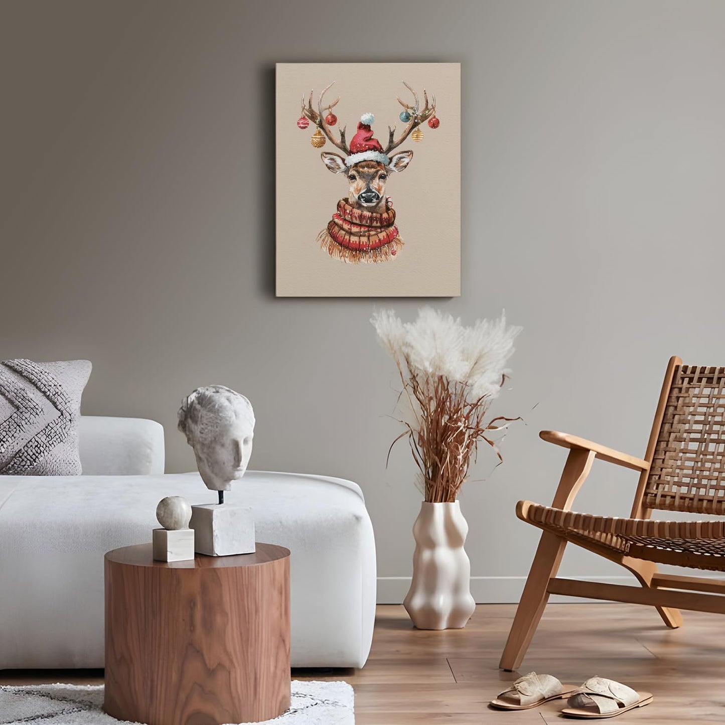 Winter Christmas Reindeer Wall Art Poster for Living Room Bedroom, 11x14 Inch Framed Wall Decor, Christmas Pictures and Decorations