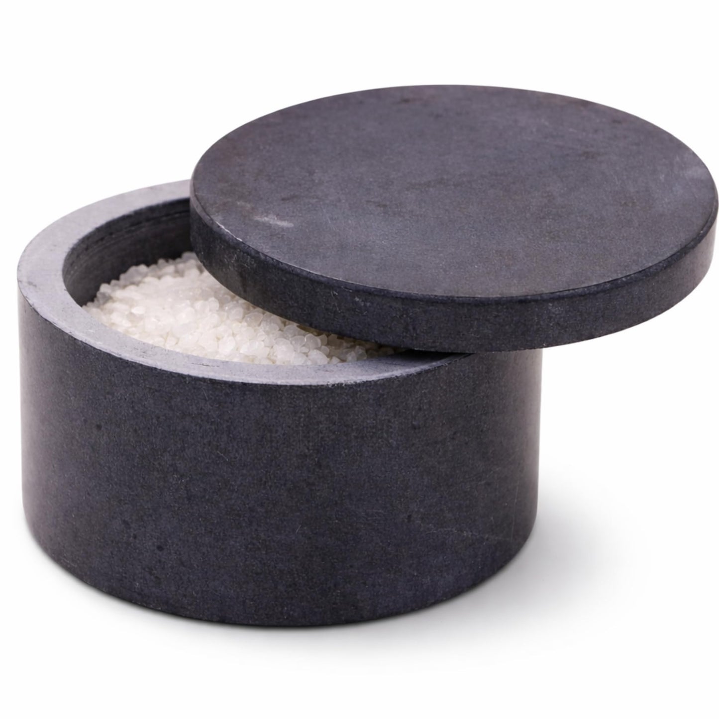 KC KULLICRAFT Unique Salt and Pepper Box Elegant Round Marble Salt Box With Lid For Salt, Spice and Herbs Storage. Perfect Container To Store. (3.5" x 2" Inches)