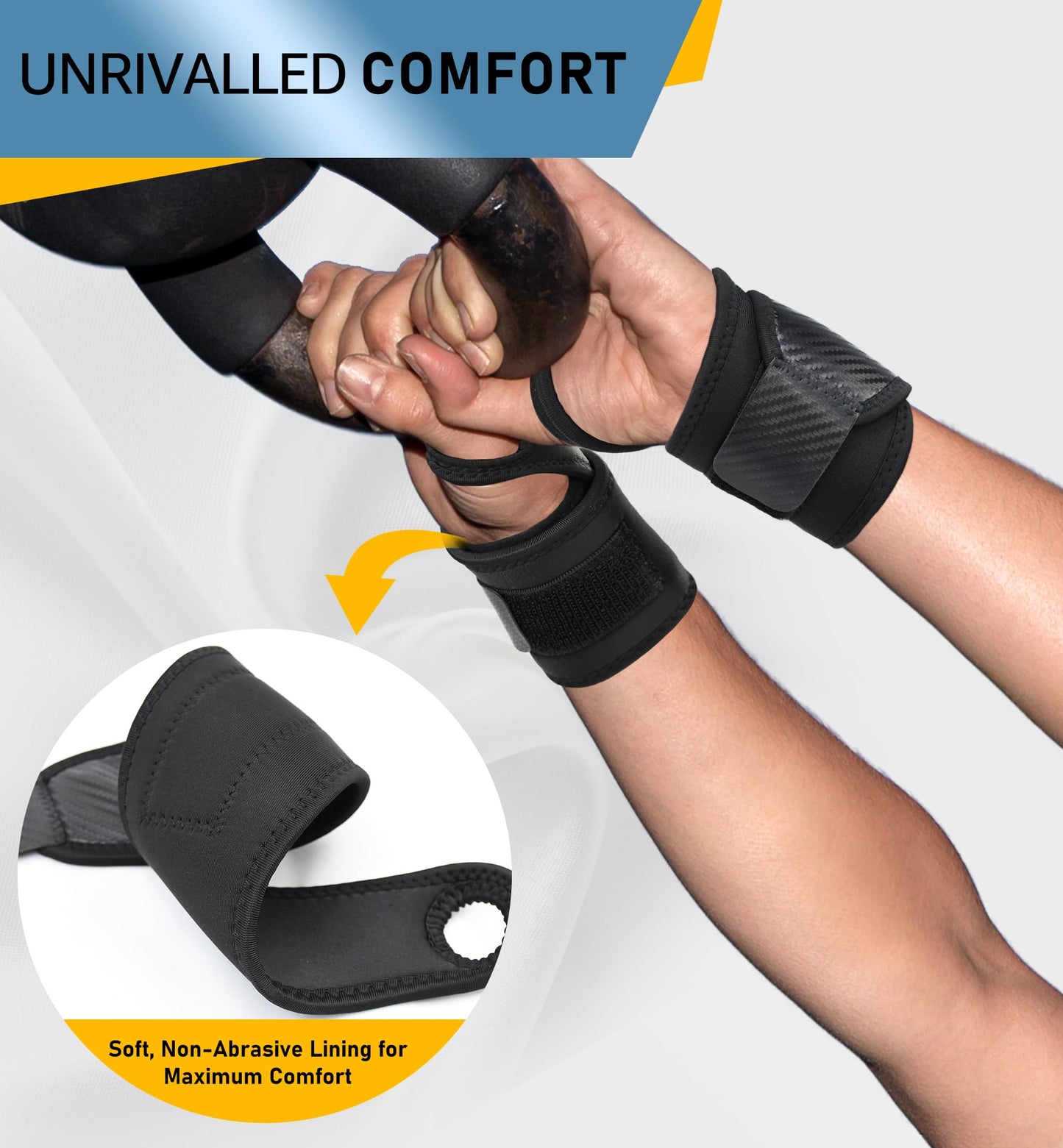 HGBOO 2-Pack Weightlifting Wrist Wraps, Durable Thick Neoprene Wrist Brace Support for Powerlifting, Gym Workouts, Tennis | Pain Relief for Carpal Tunnel, Arthritis, Tendonitis - Adjustable (Black)