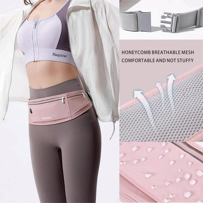 TSUYTNA Running Belt for Women & Men - Slim Phone running belt with Water-Resistant Phone Holder, 3 pockets Adjustable Waist Strap, Reflective Safety Design for Running, Hiking, Travel，Fitness (Pink)