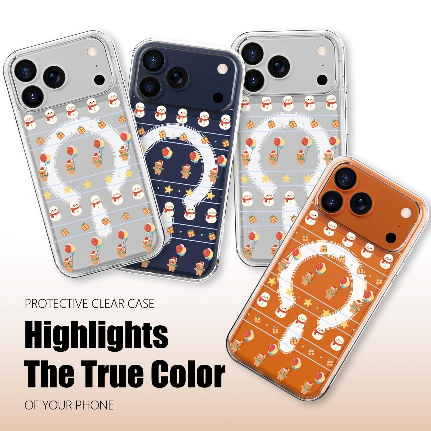 MAYCARI Christmas Phone Case for iPhone 17 Pro Max Compatible with Magnet Balloon Bear Snowman Clear Magnetic Phone Cover for Girls Women TPU Hard Back Shockproof Protective Case for Apple 17PM 6.9"