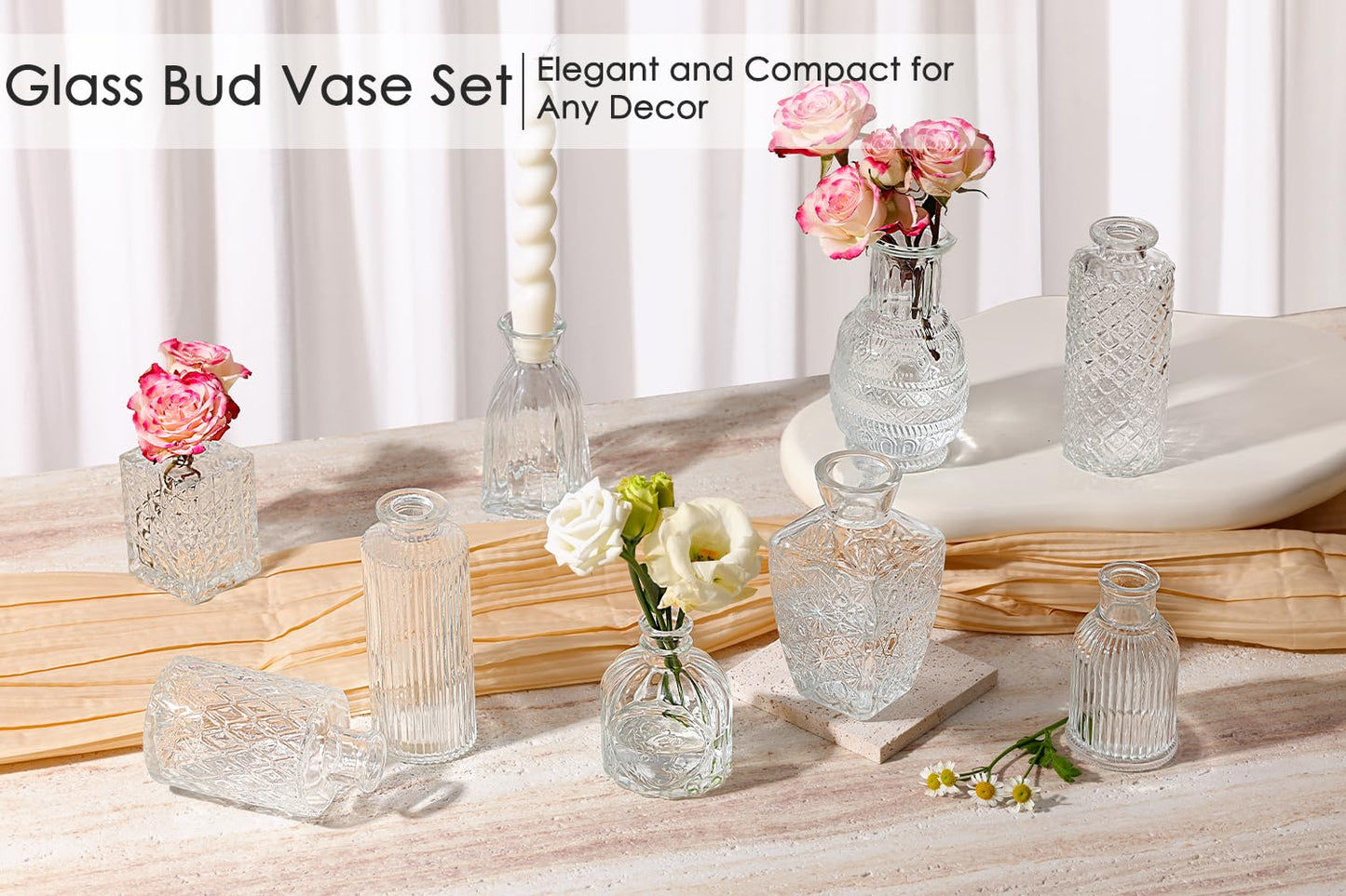 12 Pcs Glass Bud Vase Set, Small Glass Vases for Flowers, Mini Clear Bud Vases for Centerpieces, Wedding, Home, Office and Table Decoration, Clear