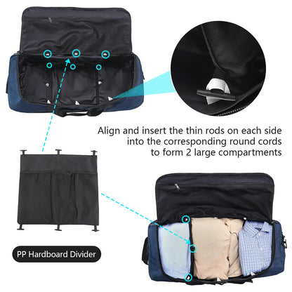 Vrtisa 110L Expandable to 140L 32” Foldable Oxford Soft-Sided Rolling Duffle Bag with 2 Heavy-Duty Wheels,2 Large Compartments,Adjustable Shoulder Strap and Attached Organizer Pouch,Navy Blue