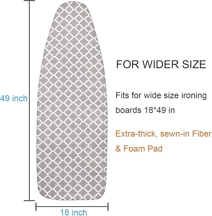 Ironing Board Cover and Pad, 18x49 Extra Wide Thick Iron Padding, Scorch &