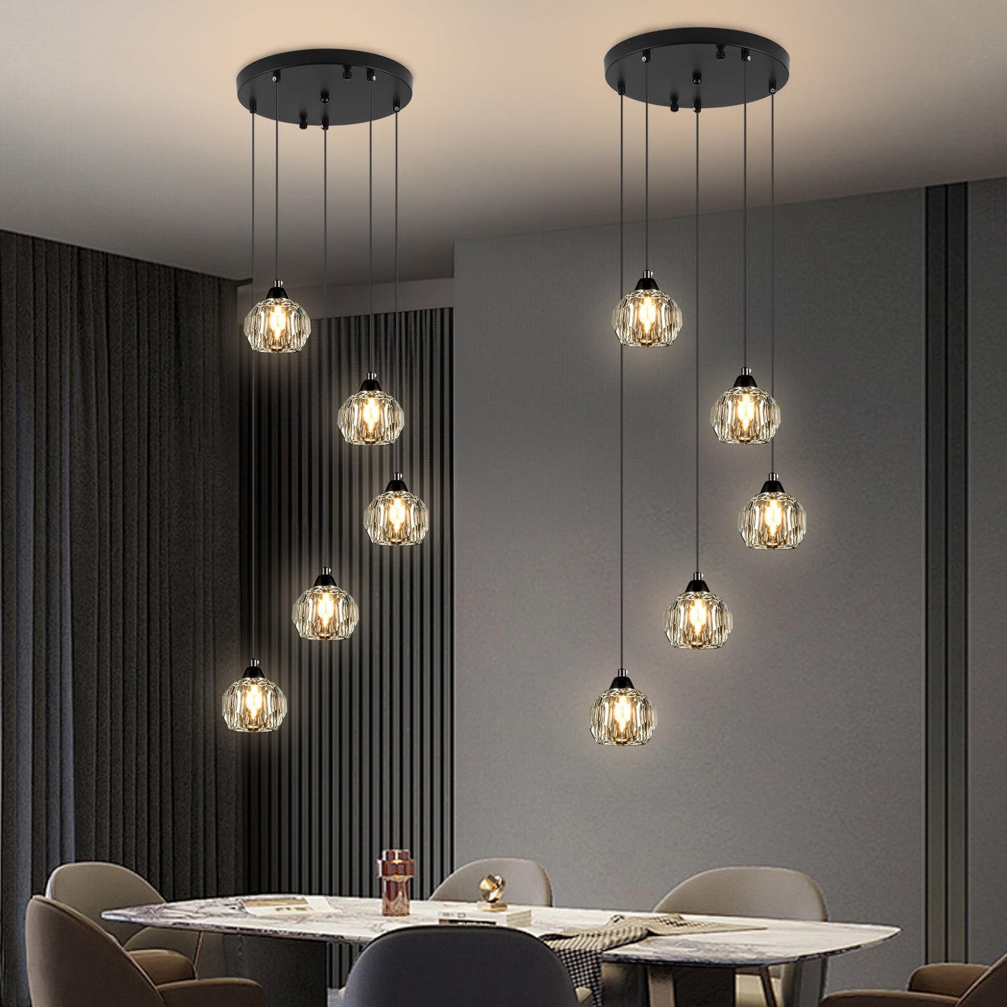 Weesalife Crystal Chandeliers for Dining Room Lights Fixture Over Table, 5-Light Black Modern Pendant Light Fixture，Crystal Chandeliers for Living Room Kitchen Island Staircases Foyer Hallway Bar