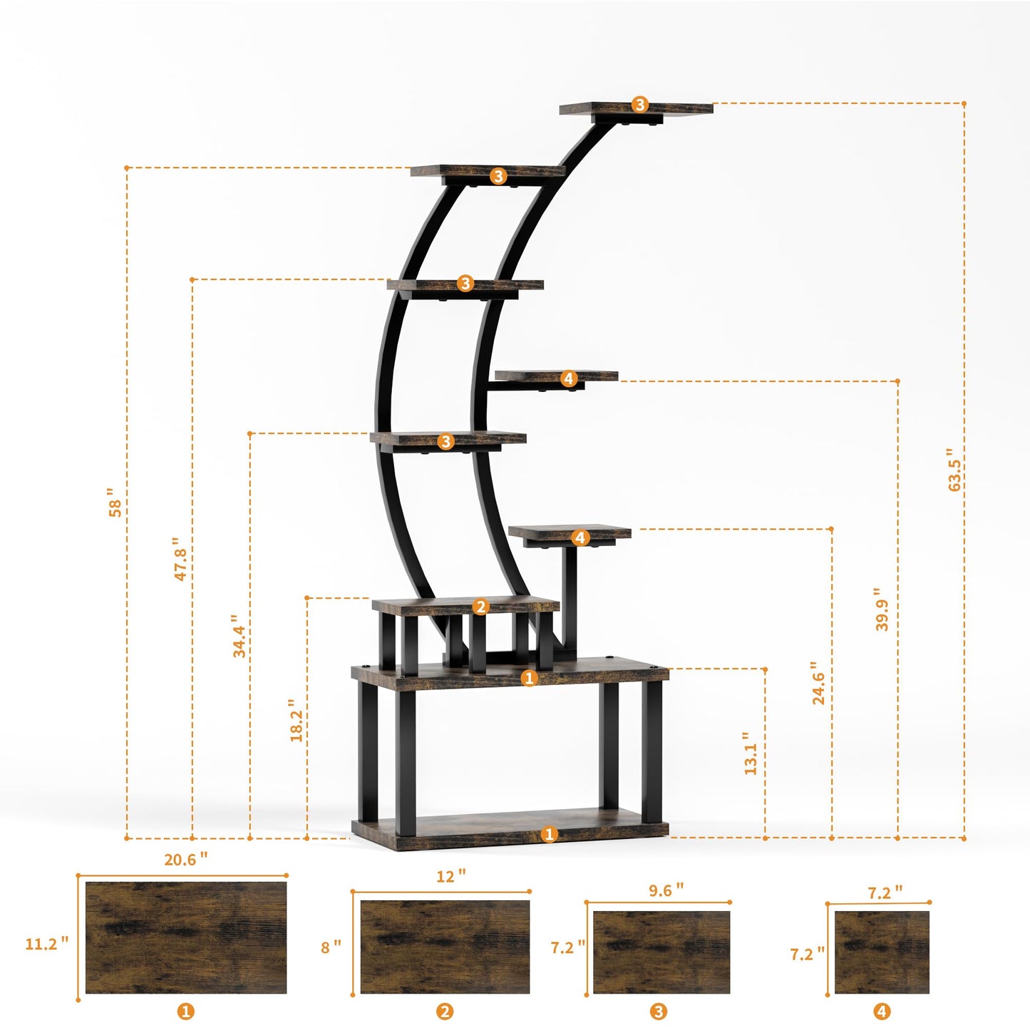 9-Tier Indoor Plant Stand , 63.6" Tall Plant Stand with 5 Grow Lights for Lush Greenery, Adjustable Lighting Modes, 10-Level Dimming & 3 Timer Settings, Energy-Efficient, Perfect for Plant Growth (9-Tiered 63.6" Tall)