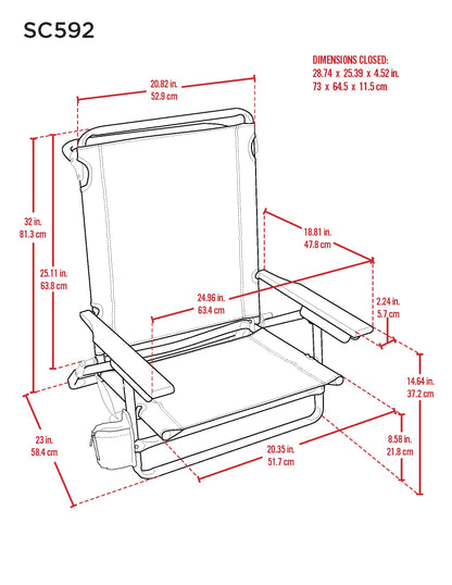 Tommy Bahama 5-Position Classic Lay Flat Folding Backpack Beach Chair, Polyester, Navy