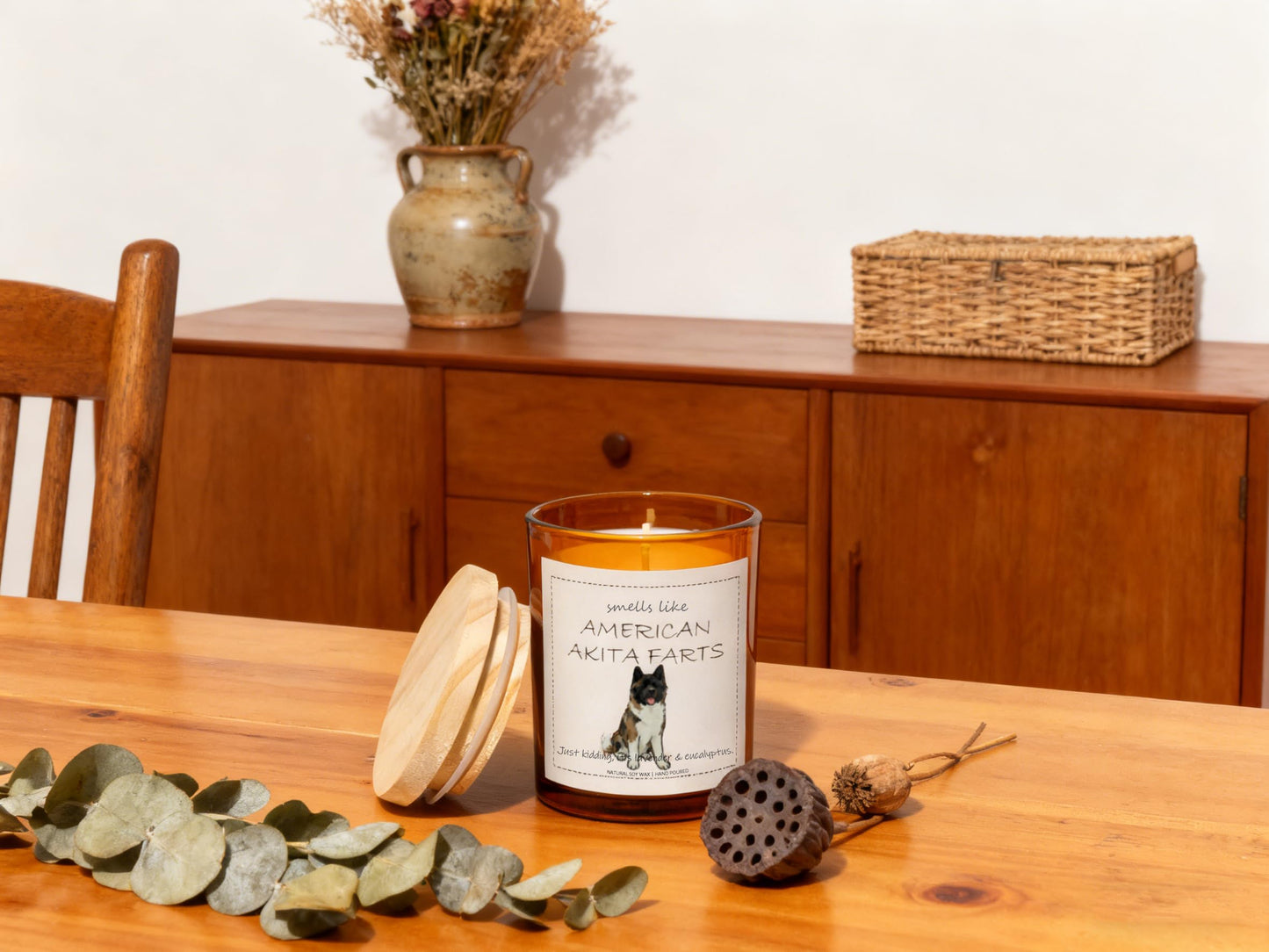 American Akita Gifts & Decor, Dog Mom Gift for Women, Smells Like American Akita Farts Candle - Lavender & Eucalyptus, Crafted by Natural Soy Wax & Natural Essential Oils