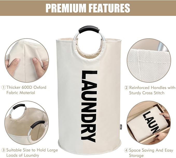DOKEHOM 90L Large Laundry Basket, Collapsible Laundry Bag, Freestanding Tall